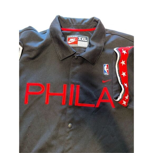 Nike Jersey Men’s XXL Black Philadelphia 76ers Warm Up Jersey NBA Logo Swoosh A3 - Picture 3 of 7
